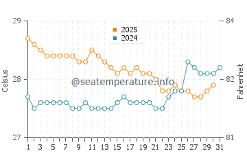 Misool water temp chart in August