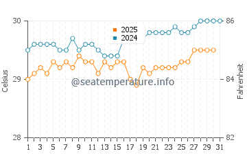 Temperatura da água em Mullet Bay em agosto