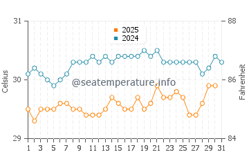 Temperature dell'acqua a Namdrik ad agosto