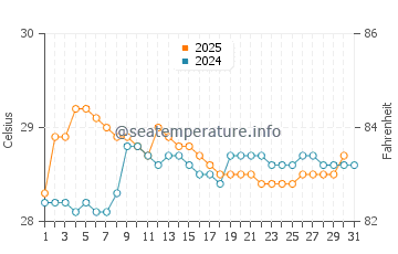 Temperature dell'acqua a Ngwesaung ad agosto