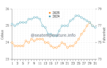 Temperature dell'acqua a Nova Vicosa ad agosto