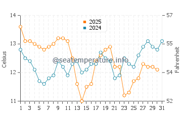 Oriental Bay water temp chart in August