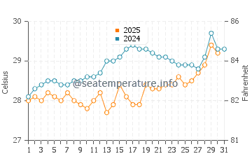 Temperatura da água em Palomino em agosto