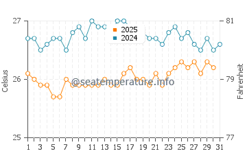 Temperatura del agua en Pamandzi en agosto