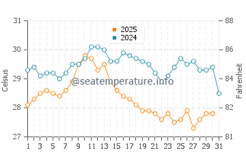 Patara Beach water temp chart in August