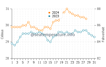 Cadiz water temp chart in August