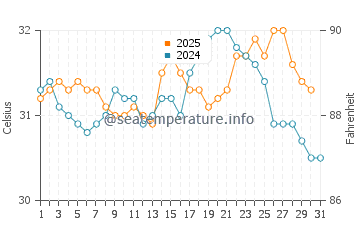 Temperatura da água em Pinar del Rio em agosto