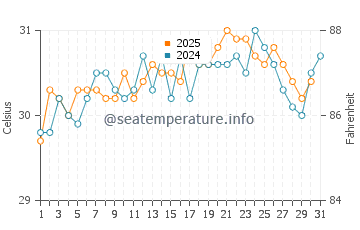 Temperature dell'acqua a Placencia ad agosto