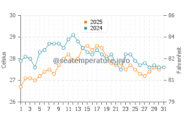 Platja de Palma water temp chart in August
