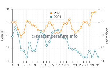 Temperatura del agua en Playa de los Amantes en agosto
