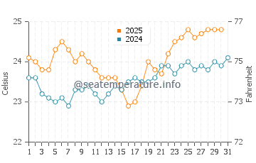 Playa de Los Guios water temp chart in August