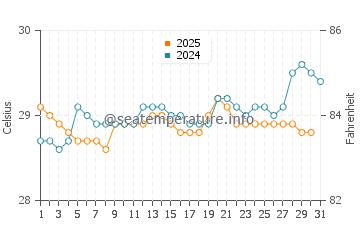 Playa Negra water temp chart in August