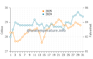 Temperature dell'acqua a Popoyo ad agosto