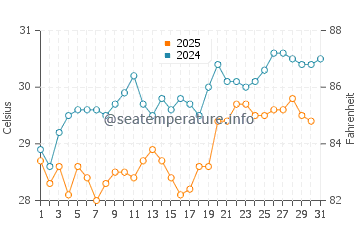 Port Isabel water temp chart in August