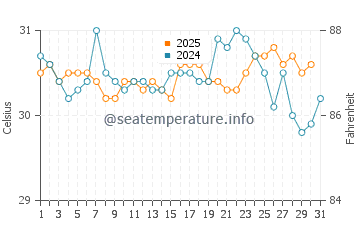 Puerto Angel water temp chart in August