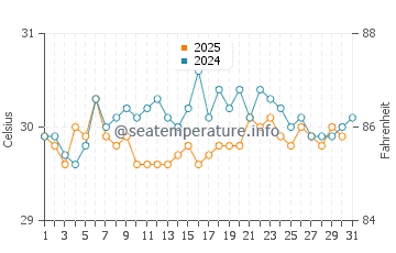 Temperature dell'acqua a Puerto Morelos ad agosto