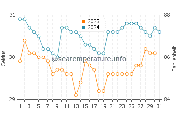 Temperature dell'acqua a Puerto Quetzal ad agosto