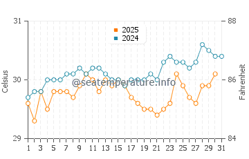 Temperature dell'acqua a Puerto Real ad agosto