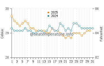 Temperature dell'acqua a Isole Raja Ampat ad agosto