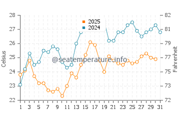 Temperature dell'acqua a Reževići ad agosto