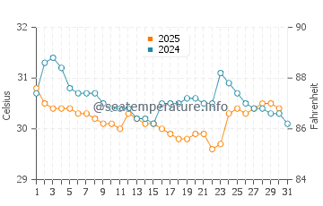 Temperatura da água em Rincon del Mar em agosto