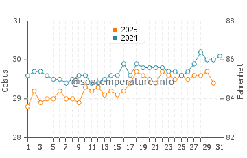 Temperature dell'acqua a Saint James ad agosto