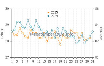 Temperature dell'acqua a Sao Jose de Ribamar ad agosto