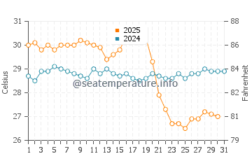 Sargasso Sea water temp chart in August