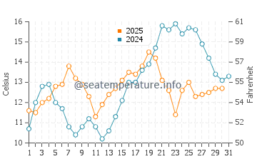 Searose Beach water temp chart in August