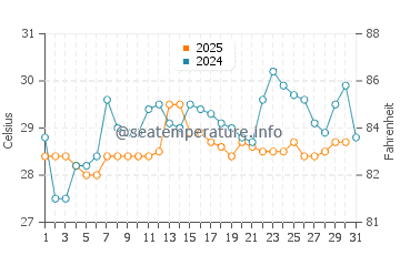 Temperatura del agua en Somone en agosto
