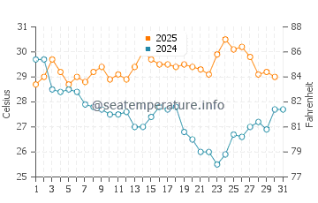 Temperatura del agua en Sur en agosto