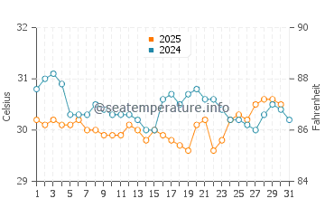 Temperatura da água na Ilha de Tintipan em agosto