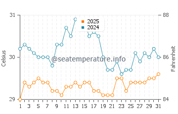 Temperatura del agua en Tokashiki en agosto