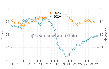 Tucker's Town water temp chart in August
