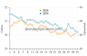 Tulip Beach water temp chart in August