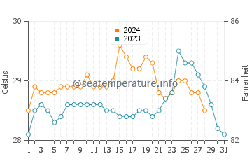 Tunggol water temp chart in August