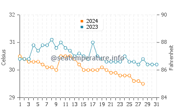 Turtle Islands water temp chart in August