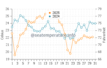 Shoreham water temp chart in August