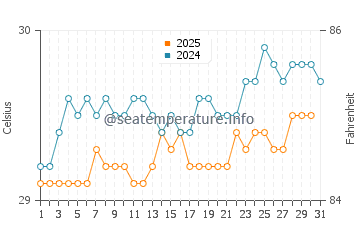 Temperatura da água em Vega Baja em agosto
