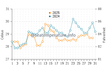 Temperature dell'acqua a Warang ad agosto