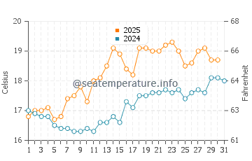 Werri Beach water temp chart in August