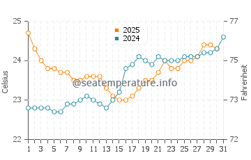 Yorkeys Knob water temp chart in August