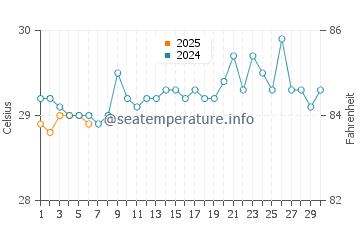 Temperature dell'acqua a Dhiffushi a settembre
