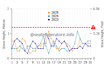 Waves height in Aldinga in January