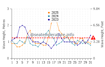 Waves height in Newport in January