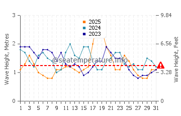 Waves height in Byron Bay in January