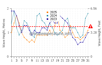 Waves height in Caloundra in January