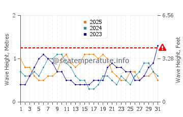 Waves height in Cuddalore in January