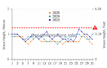 Waves height in Dominical in January