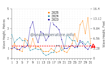 Waves height in Ereaga Beach in January